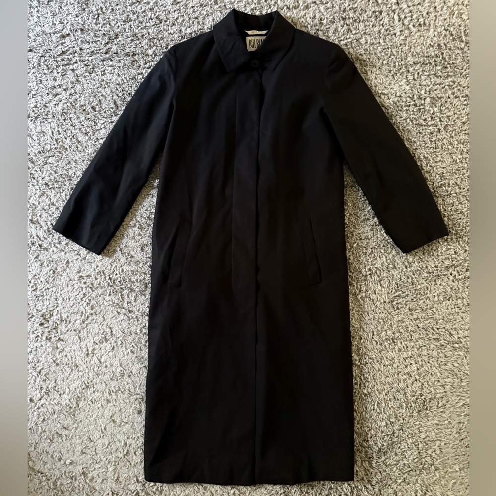 Bill Blass - Vintage 80’s Black Collared Trench Coat with Hood Attachment & Belt